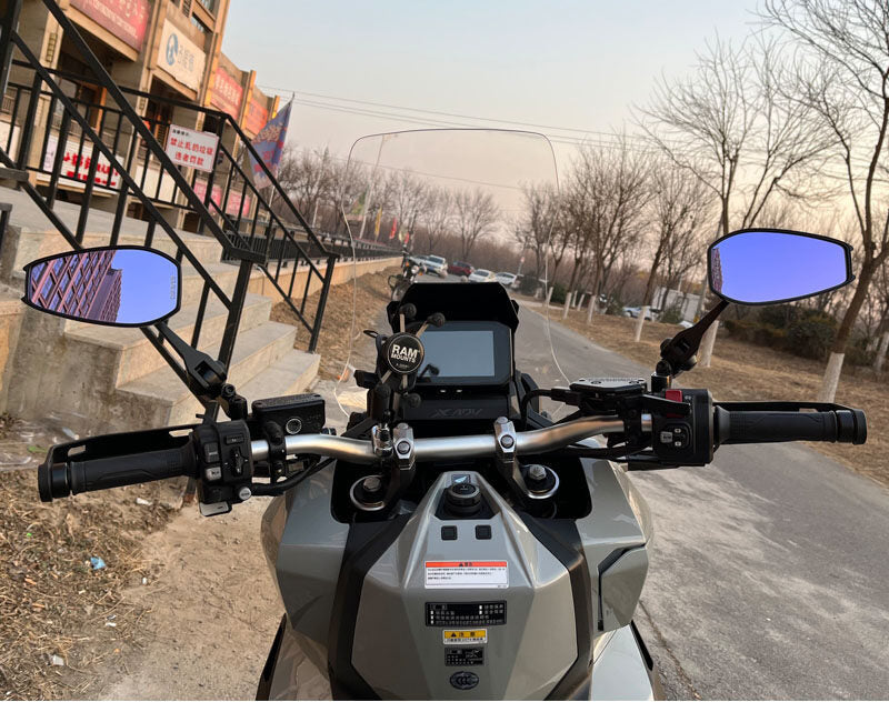 Napoleon anti glare carbon fiber oval shaped mirrors long stem (pair) for all motorcycles and scooters - aluminium