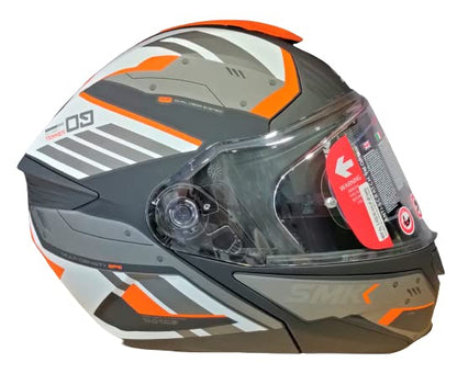 SMK Helmets - Gullwing - Tekker - Matt Black Orange White - Dual Visor Flip Up Helmet (MA217)