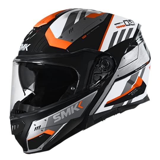 SMK Helmets - Gullwing - Tekker - Matt Black Orange White - Dual Visor Flip Up Helmet (MA217)