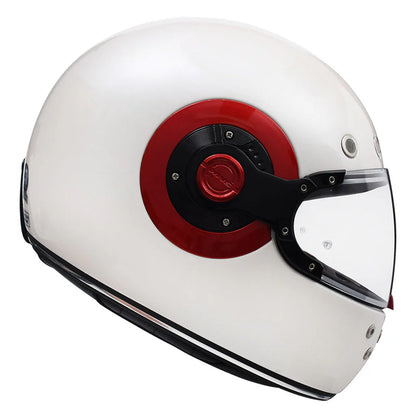 SMK Retro Unicolor White Red GL130 design aesthetic coupled Full Face Motorbike Helmet  (White)