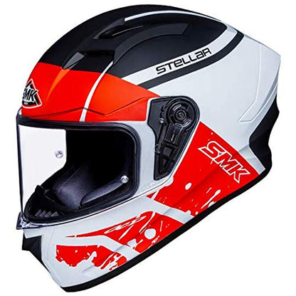 SMK Helmets - Stellar - Squad - White Black Red - Pinlock Anti Fog Lens Fitted Single Clear Visor Full Face Helmet - MA132