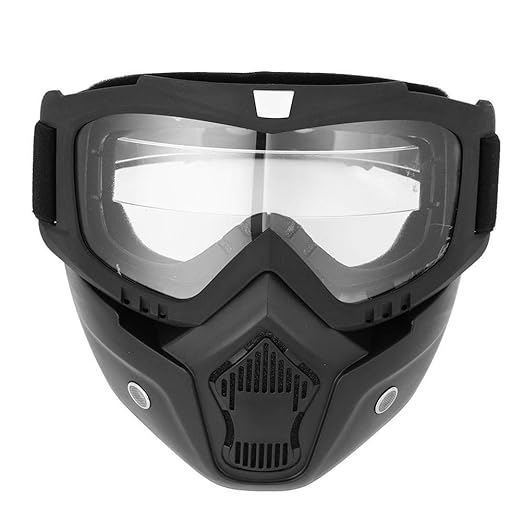 Riding Face Mask with Goggles for Open Face Helmet (Transparent)