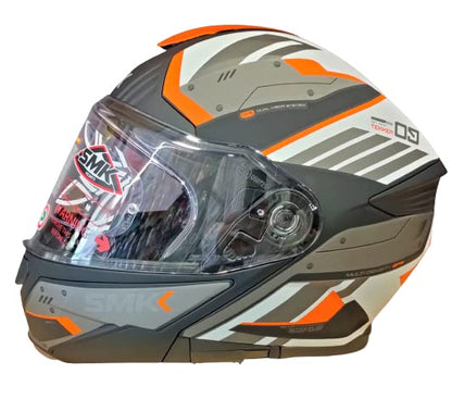 SMK Helmets - Gullwing - Tekker - Matt Black Orange White - Dual Visor Flip Up Helmet (MA217)