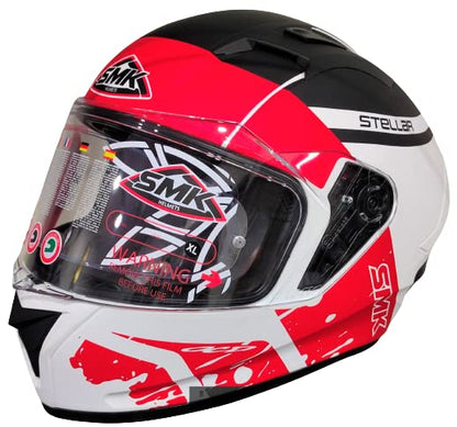 SMK Helmets - Stellar - Squad - White Black Red - Pinlock Anti Fog Lens Fitted Single Clear Visor Full Face Helmet - MA132