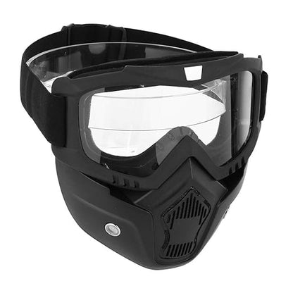 Riding Face Mask with Goggles for Open Face Helmet (Transparent)