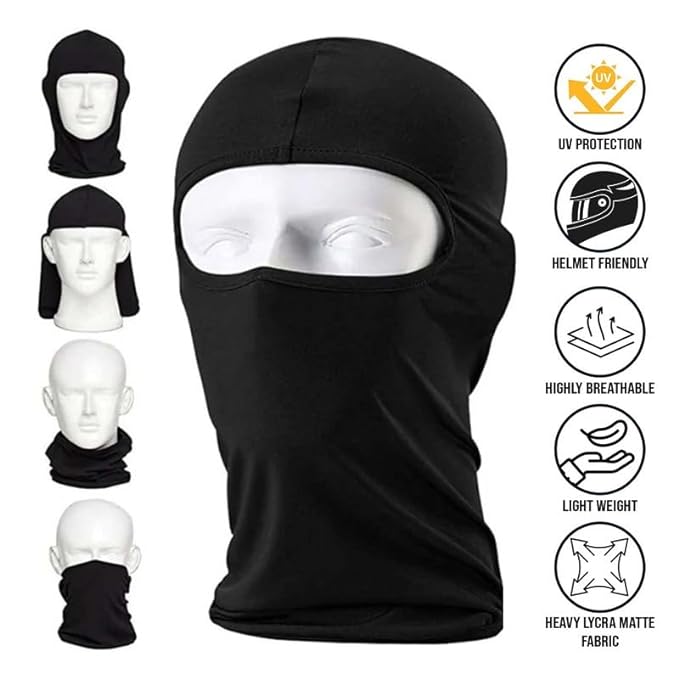 LGP Balaclava Face Mask 4 Way Stretch Quick Dry Sweat Absorbing Helmet Liner, Full Face Cover Protection Black