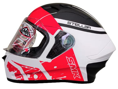 SMK Helmets - Stellar - Squad - White Black Red - Pinlock Anti Fog Lens Fitted Single Clear Visor Full Face Helmet - MA132