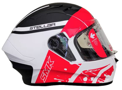 SMK Helmets - Stellar - Squad - White Black Red - Pinlock Anti Fog Lens Fitted Single Clear Visor Full Face Helmet - MA132