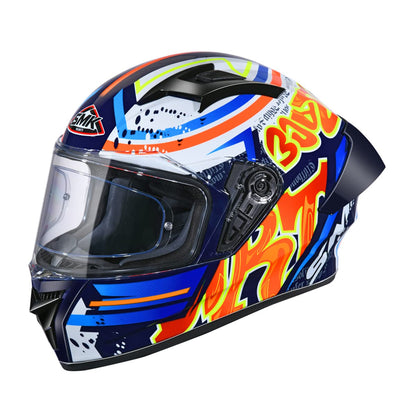 SMK Stellar Sports Graffiti Full FACE Helmet with PINLOCK Fited (GL537)-| Blue Red Orange