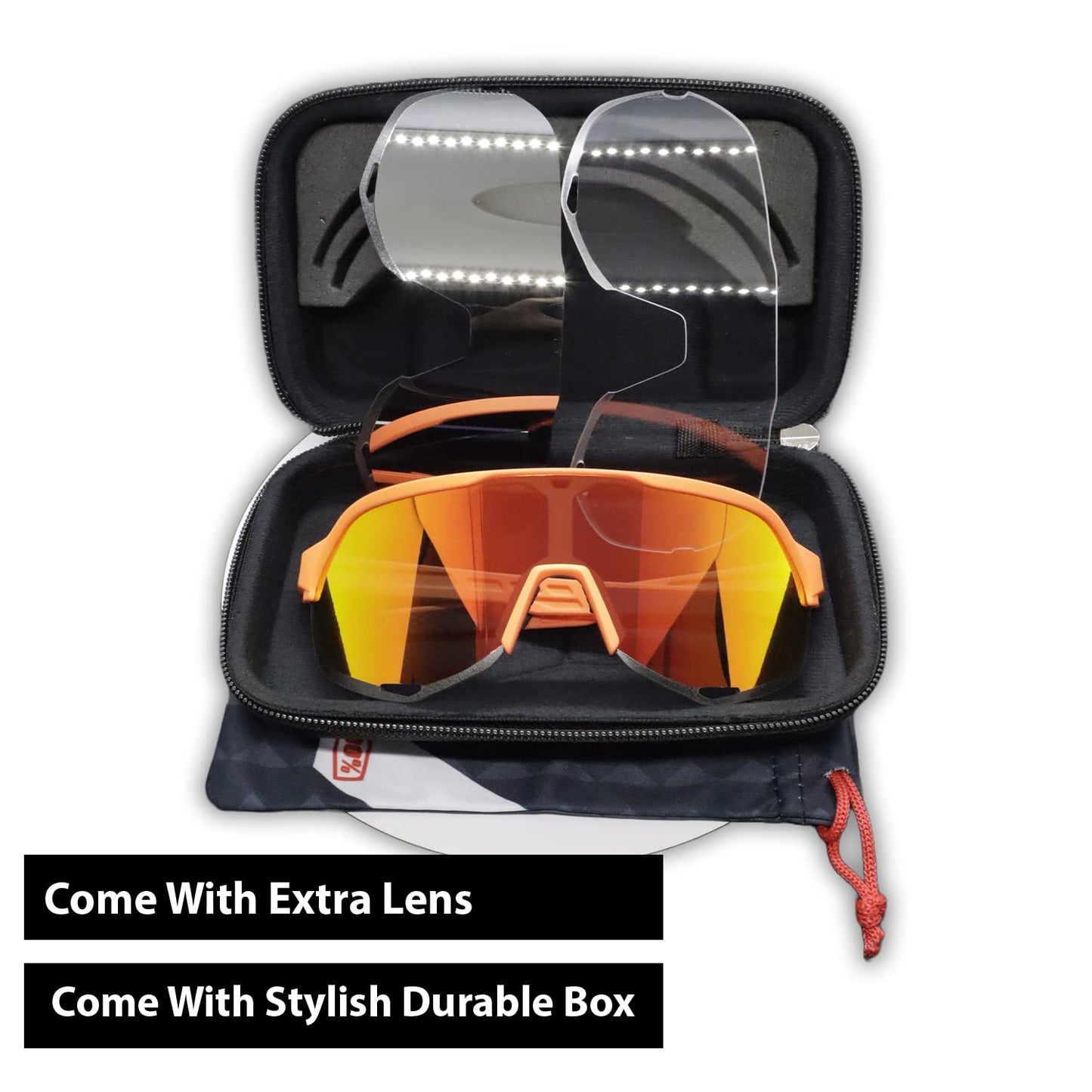 100% Aerocraft performance sunglass - Sport and Cycling Eyewear include Extra 2 Lens (Shades Red) - 1 YEAR WARRANTY