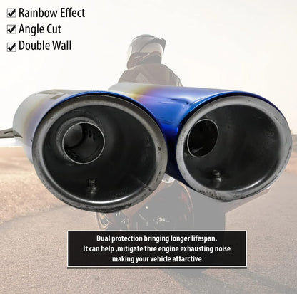 Akrapovic double barrel exhaust Universal Stainless Steel Slip On(38mm-51mm) Motorcycle Exhaust Muffler Pipe with DB Killer For All Bikes(Rainbow Multi-colour)