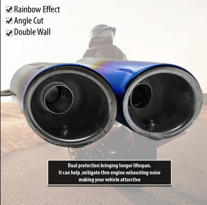 Akrapovic double barrel exhaust Universal Stainless Steel Slip On(38mm-51mm) Motorcycle Exhaust Muffler Pipe with DB Killer For All Bikes(Rainbow Multi-colour)