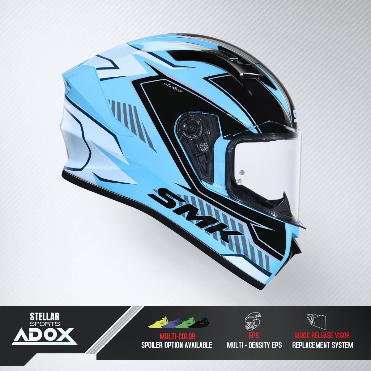 SMK Stellar Sports Adox Gloss Blue White Black (GL512) Helmet