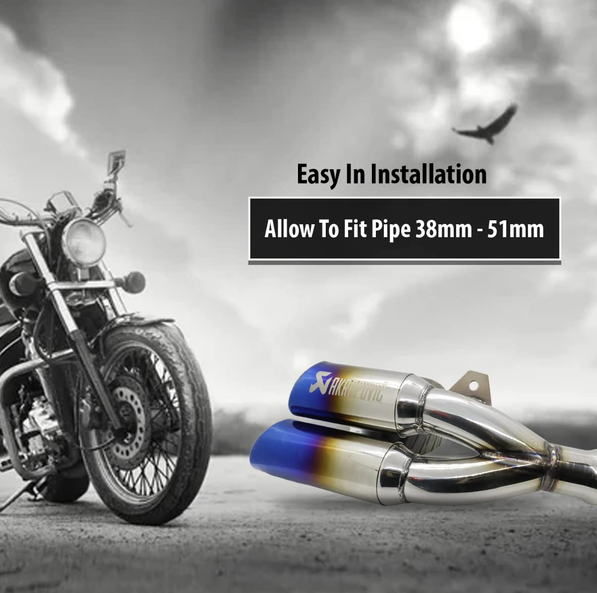 Akrapovic double barrel exhaust Universal Stainless Steel Slip On(38mm-51mm) Motorcycle Exhaust Muffler Pipe with DB Killer For All Bikes(Rainbow Multi-colour)