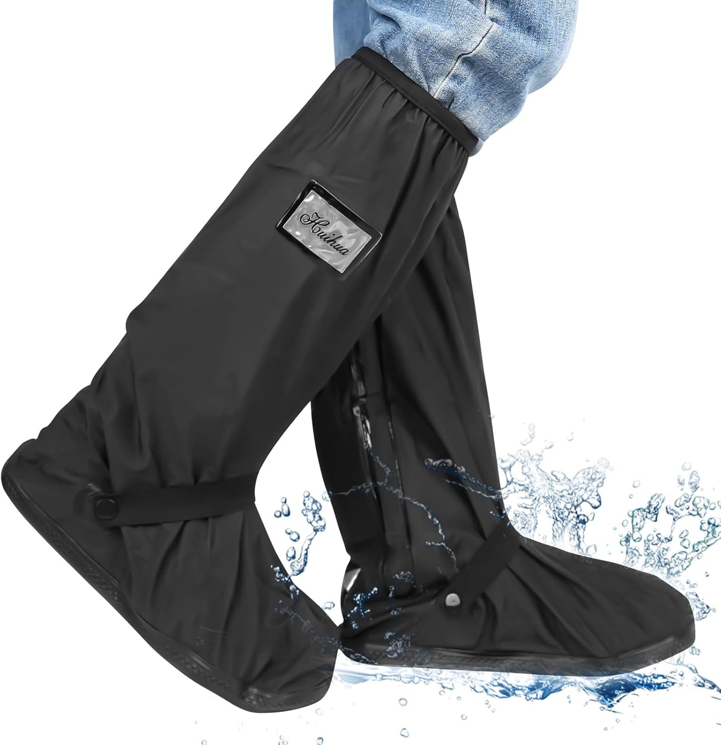 Waterproof Shoe Covers Foldable  with Reflector for Men & Women Rain Gear - Black