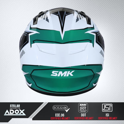 SMK Stellar Sports Adox Motorcycling Helmet Isi,Dot&Ece-06 Certified Full Face Helmet,Green White