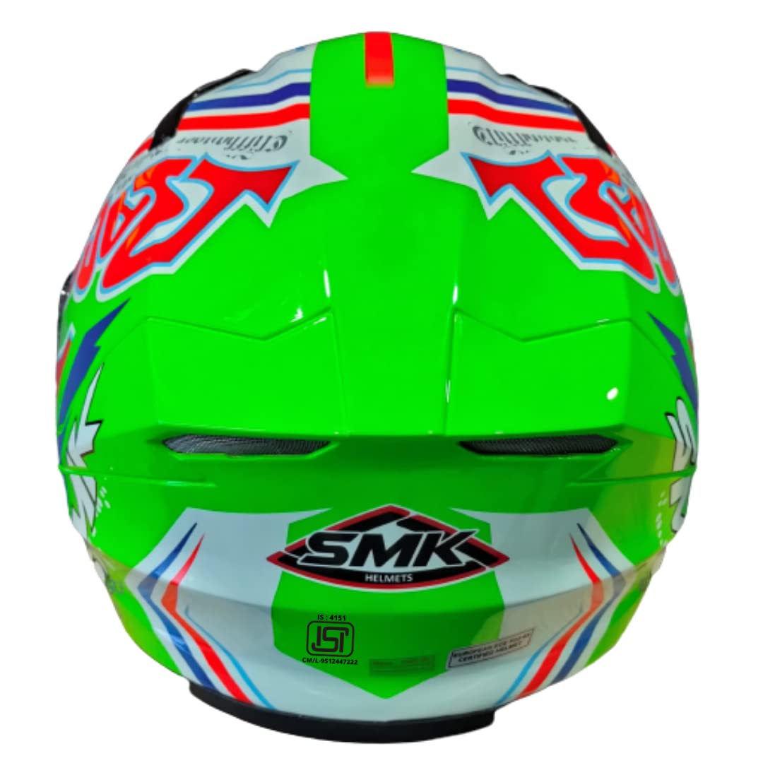 SMK Helmets - Stellar - Graffiti - Fluorescent Green Red Orange - Pinlock Anti Fog Lens Fitted Single Clear Visor Full Face Helmet - GL837 )