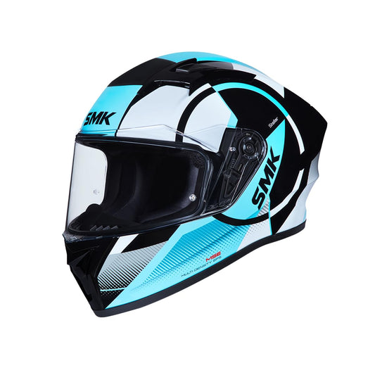 Smk Stellar Sports S01 Faro gloss black white blue Helmet Isi Dot & Ece- 06 Certified Full Face Helmet with Anti Fog Clear Visor Helmet