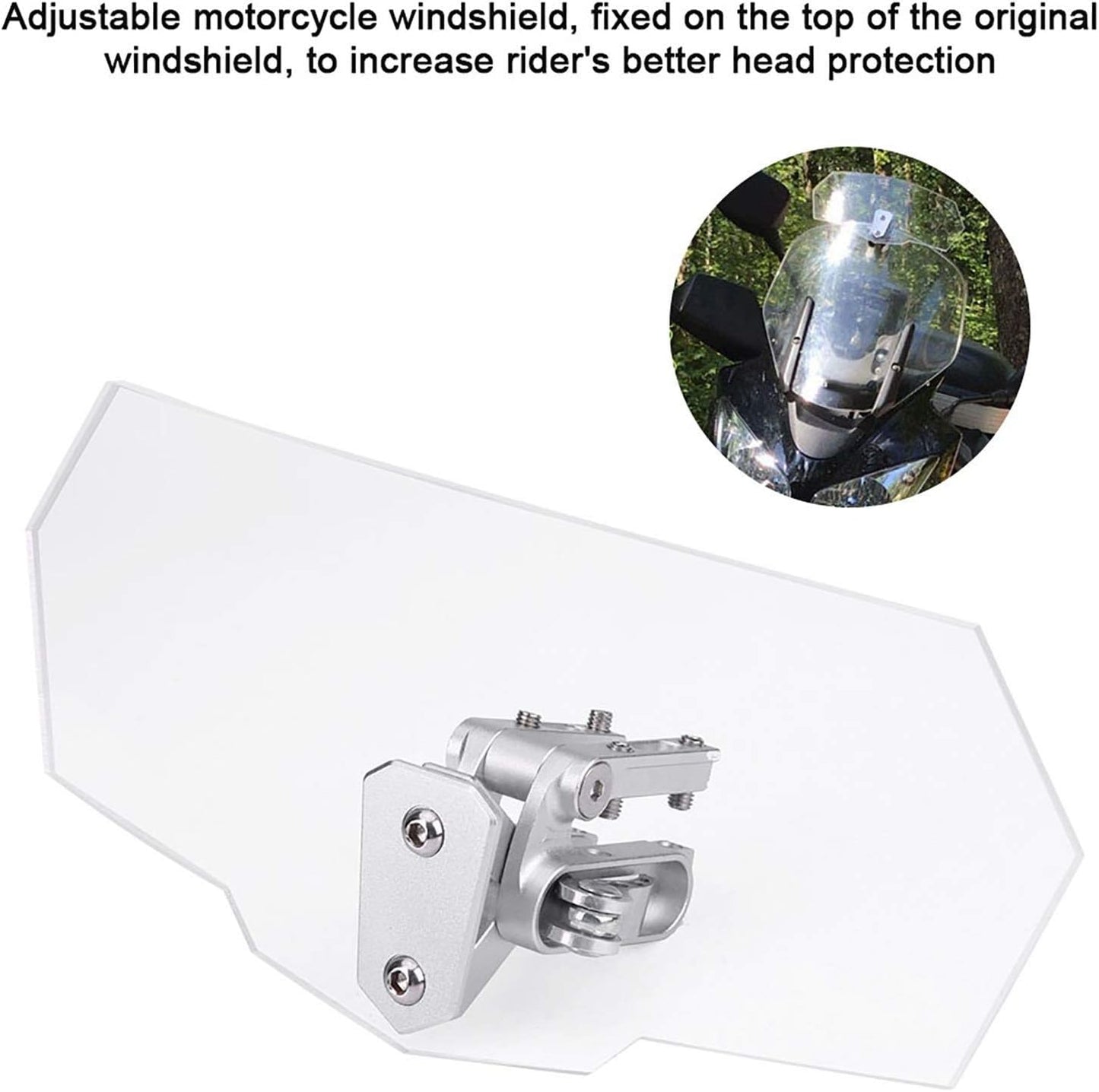 UNIVERSAL MOTORCYCLE WINDSHIELD EXTENDER (ADJUSTABLE SPOILER SINGLE CLAMP ON WINDSHIELD DEFLECTOR)