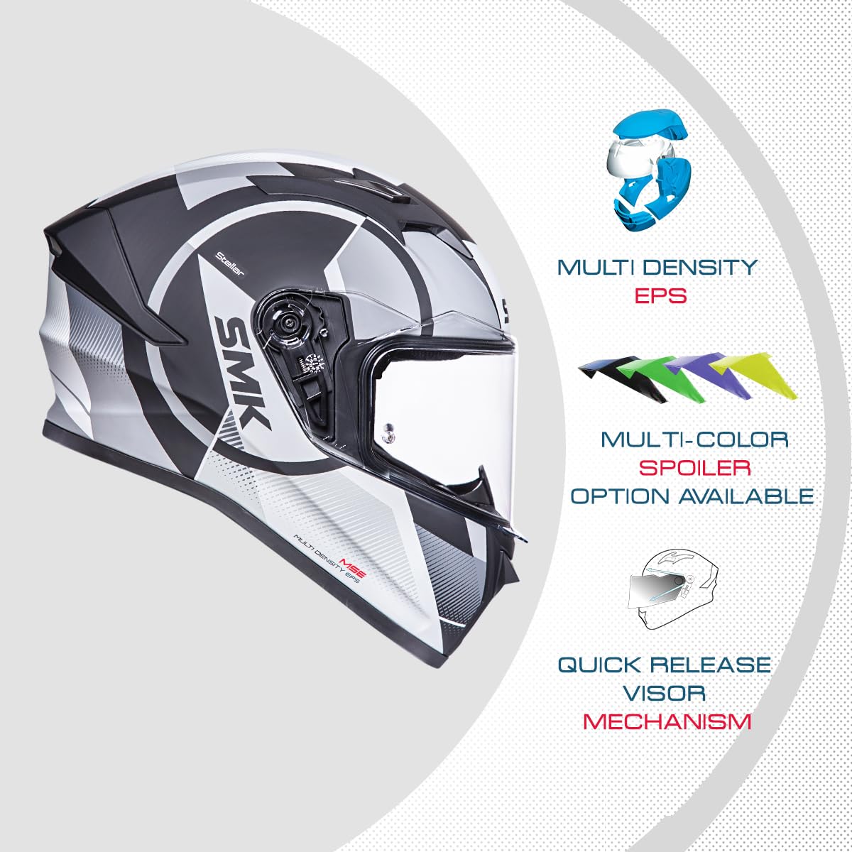 Smk Stellar Sports S01 Faro Helmet Isi Dot & Ece- 06 Certified Full Face Helmet with Anti Fog Clear Visor Helmet - Matt black (MA266)