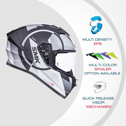 Smk Stellar Sports S01 Faro Helmet Isi Dot & Ece- 06 Certified Full Face Helmet with Anti Fog Clear Visor Helmet - Matt black (MA266)