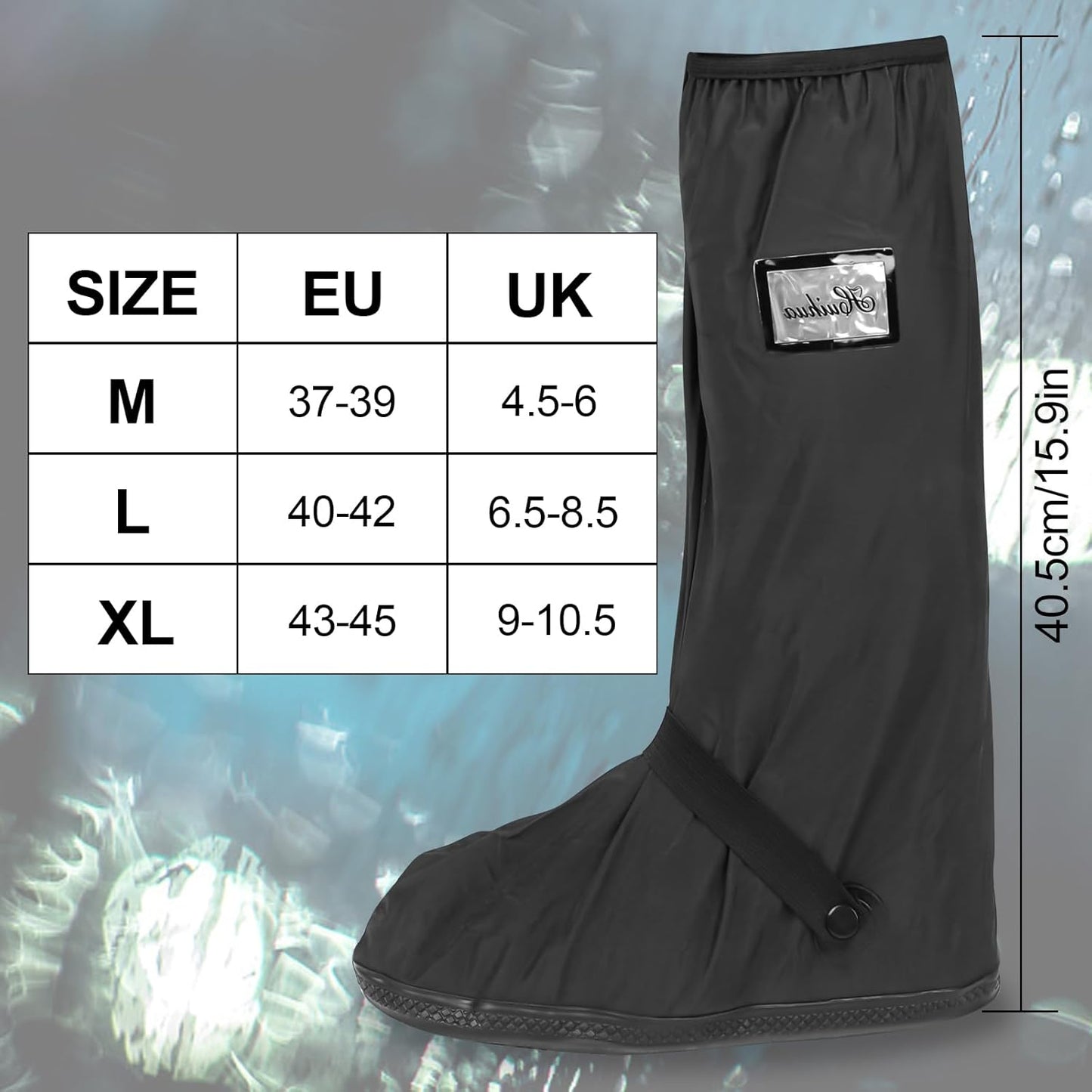 Waterproof Shoe Covers Foldable  with Reflector for Men & Women Rain Gear - Black