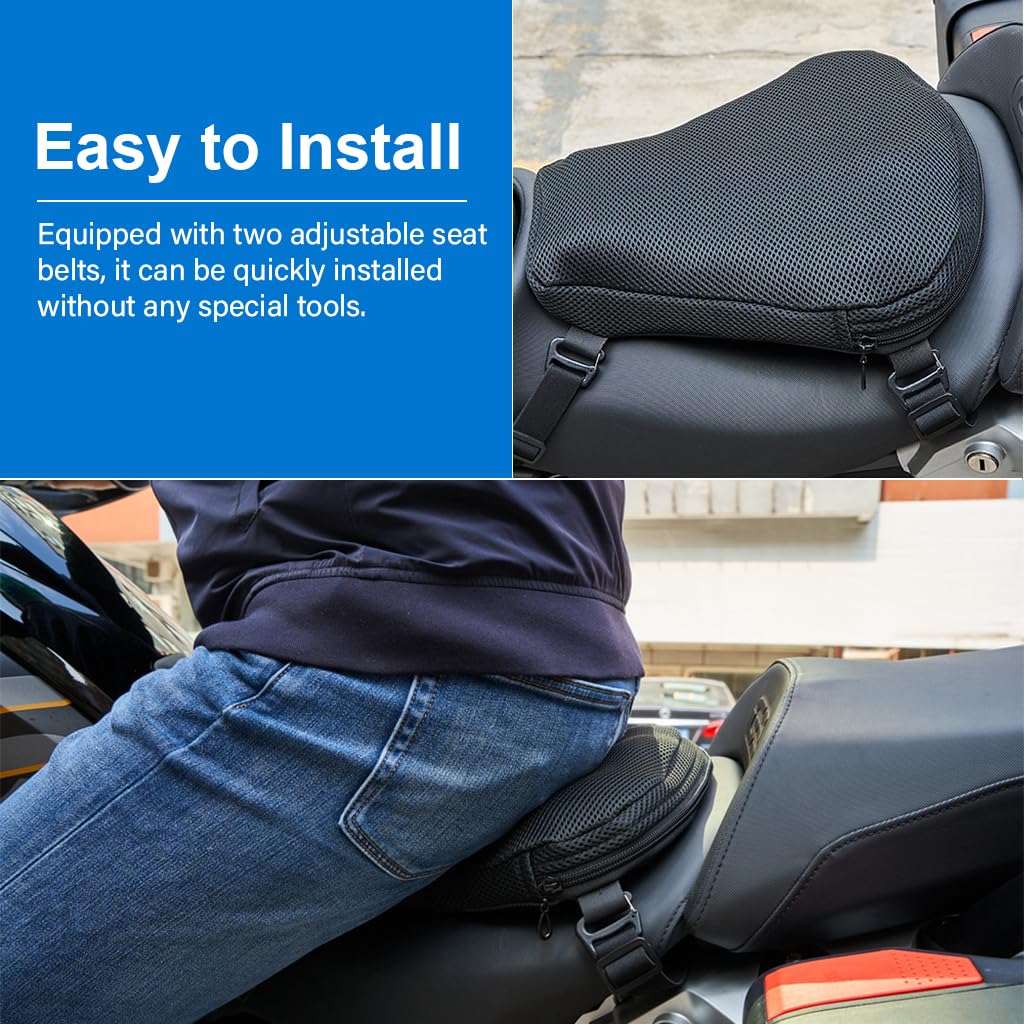 Motorcycle Air Cushion Seat with Breathable Zipper Cover Quick Release Buckle Design Universal