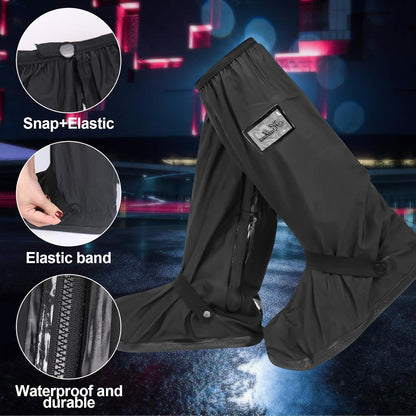 Waterproof Shoe Covers Foldable  with Reflector for Men & Women Rain Gear - Black