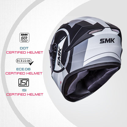 Smk Stellar Sports S01 Faro Helmet Isi Dot & Ece- 06 Certified Full Face Helmet with Anti Fog Clear Visor Helmet - Matt black (MA266)