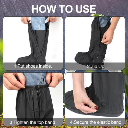 Waterproof Shoe Covers Foldable  with Reflector for Men & Women Rain Gear - Black