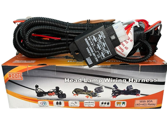 ROOTS DUAL HEADLAMP WIRING HARNESS WITH 80A(40+40)RELAY COMPATIBLE FOR ALL CARS