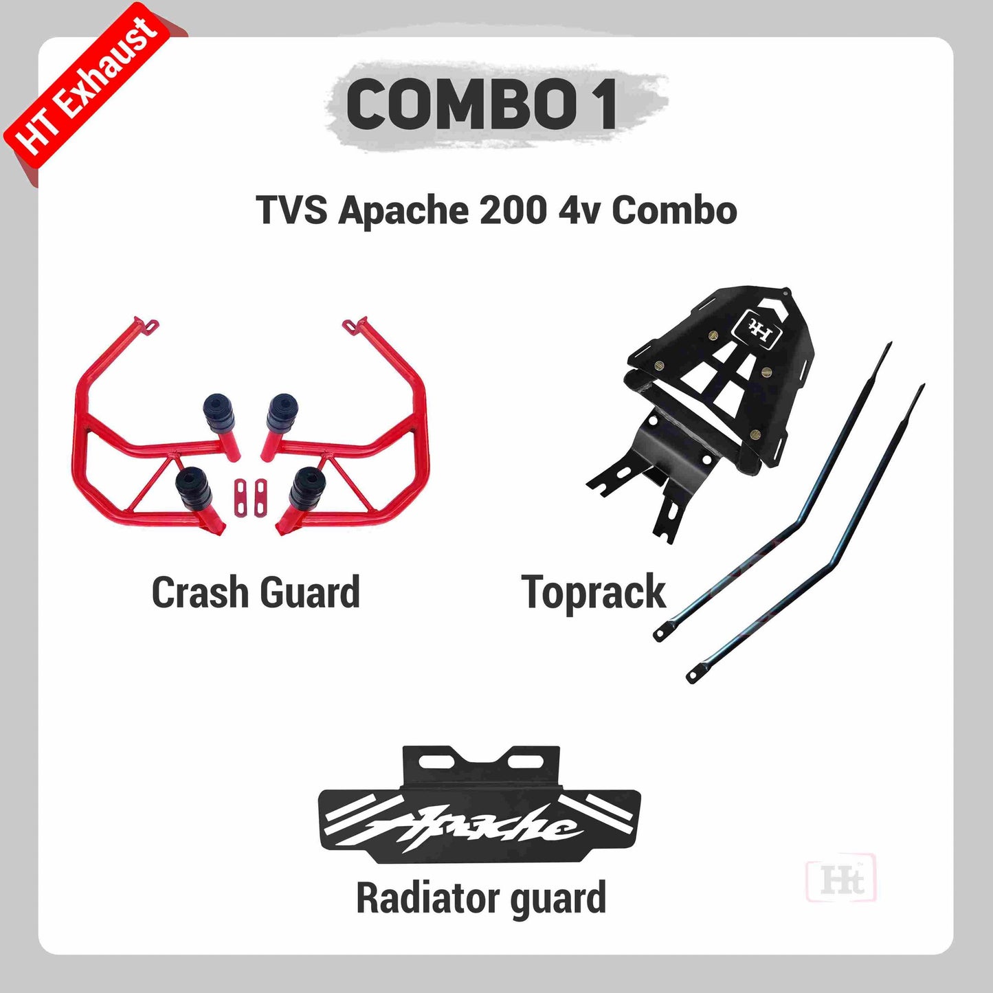 COMBO 1 Apache 200 4v Crash Guard + Top Rack + Radiator Guard – HT EXHAUST