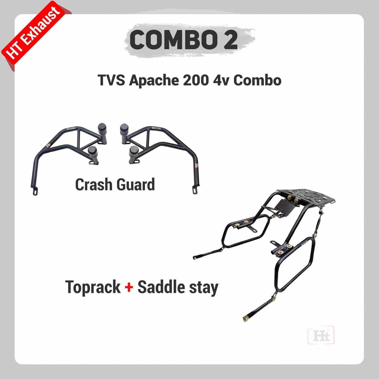 COMBO 2 Apache 200 4v Crash Guard + Top Rack + Saddle Stay – HT EXHAUST