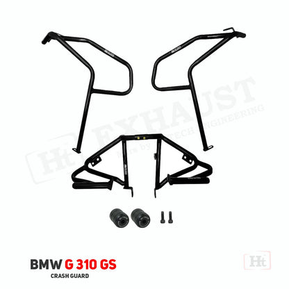 BMW G 310 GS CRASH GUARD WITH METAL SLIDER (includes sump guard) black matt – SB 573 / Ht Exhaust