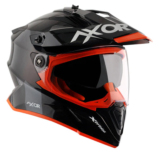 AXOR X-CROSS DUAL VISOR HELMET BLACK ORANGE ( MOTO CROSS OFF ROADING TYPE )