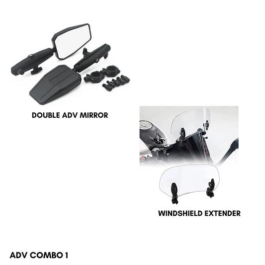 ADV COMBO 1 - Universal windshield extender double clamps + double adventure mirror (UNIVERSAL)