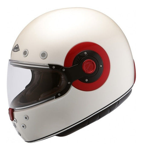 SMK Retro Unicolor White Red GL130 design aesthetic coupled Full Face Motorbike Helmet  (White)