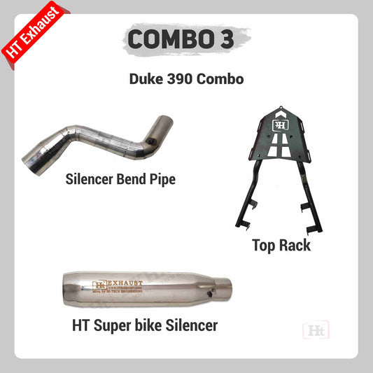 COMBO 3 DUKE 390 BS6 Silencer Bend Pipe + Top Rack + Ht Super Bike Silencer – HT EXHAUST