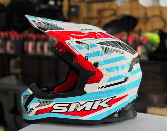 SMK Allterra Bulldozer White Blue Red Gloss (GL153) Helmet