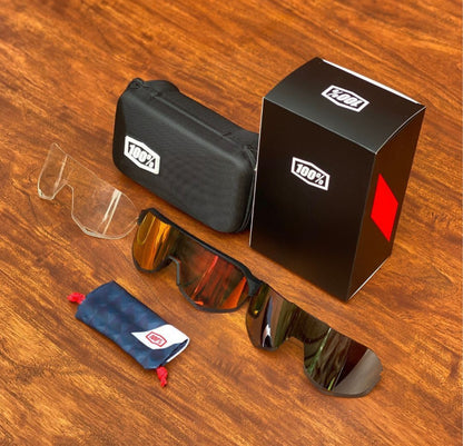 100% Aerocraft performance sunglass - Sport and Cycling Eyewear include Extra 2 Lens (Shades Red) - 1 YEAR WARRANTY