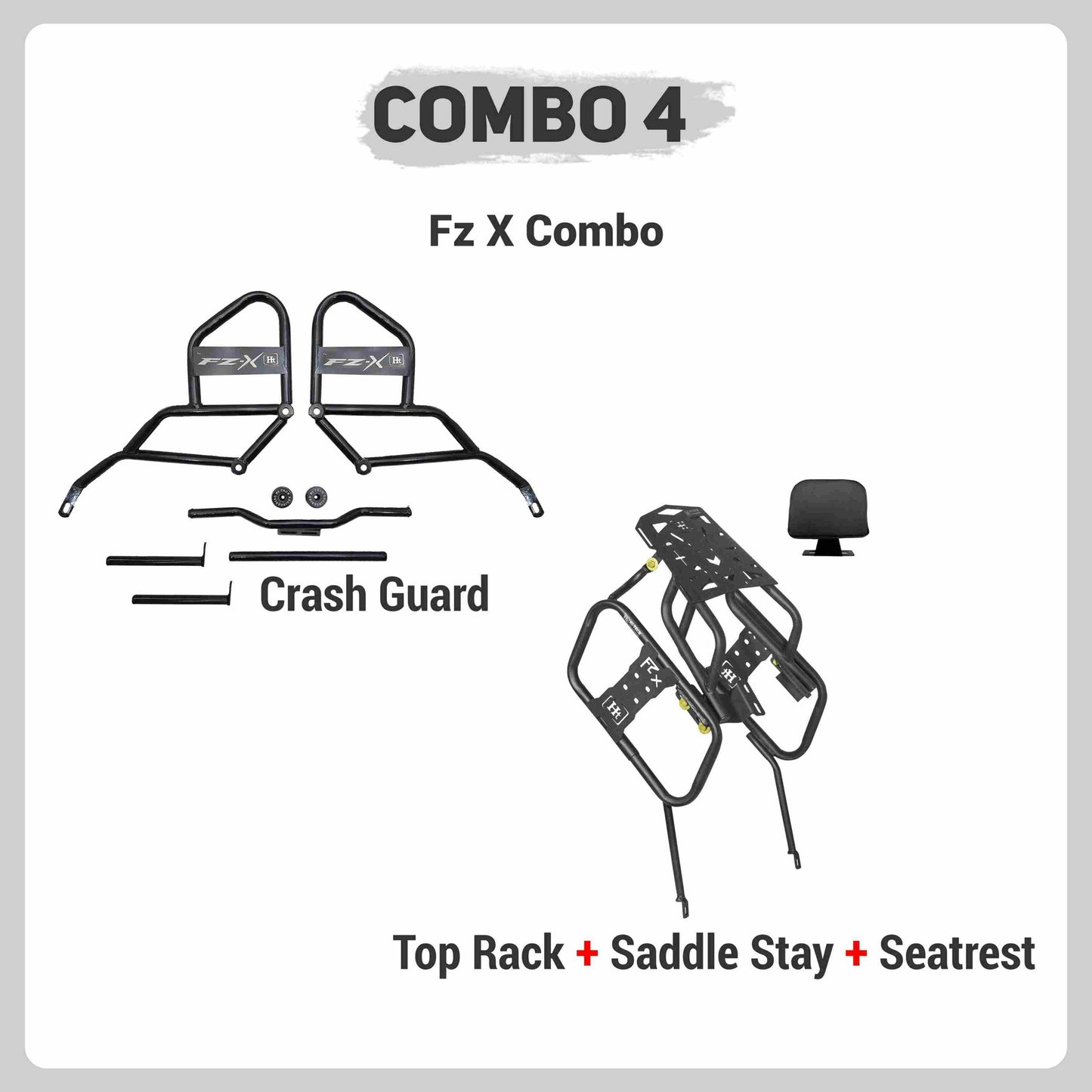 COMBO 4 FZ X Crash Guard + Top Rack + Saddle Stay + Seat Rest – HT EXHAUST