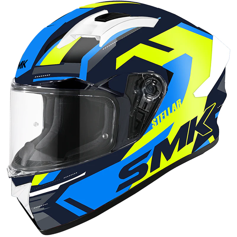 SMK Stellar Sports K Power Gloss Black Yellow Blue (GL245) Helmet