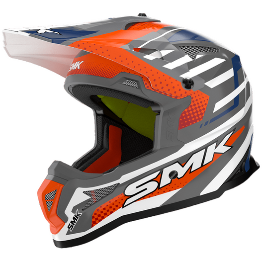 SMK ALLTERRA BULLDOZER GL617 OFFROAD HELMET GLOSS GREY WHITE ORANGE