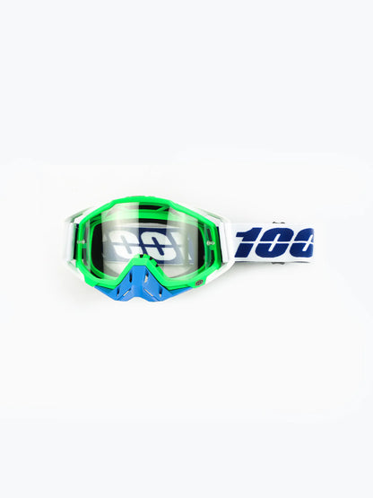 100% The Motocross & Mountain Biking  MX Goggle –GREEN WHITE PLAIN TINT