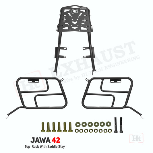 TOP RACK WITH SADDLE STAY FOR JAWA 42 BLACK MATT – JW 414 / HT EXHAUST