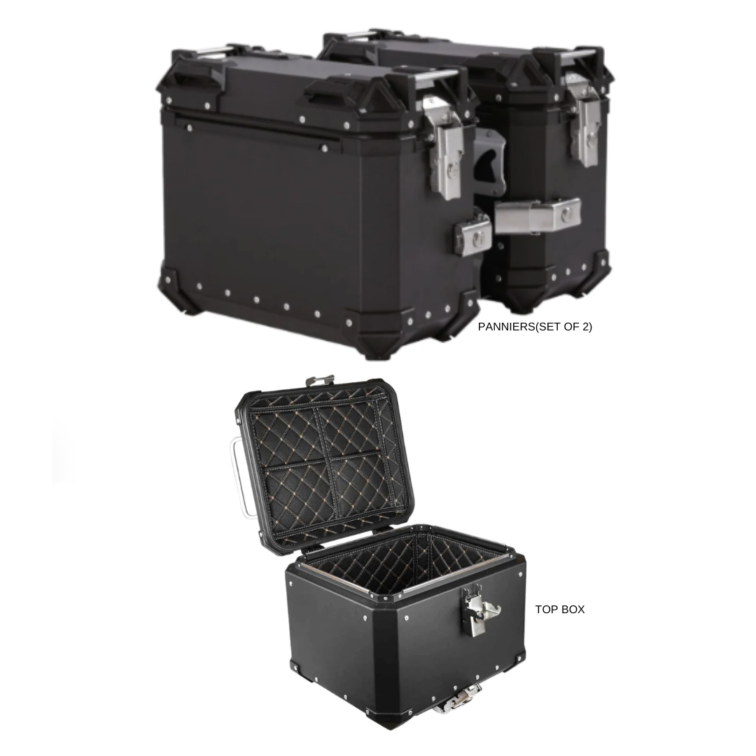 LGP Aluminium touring panniers with top box (38L+38L+45L= 121 liters) - Set of 2 - Black (COMBO)