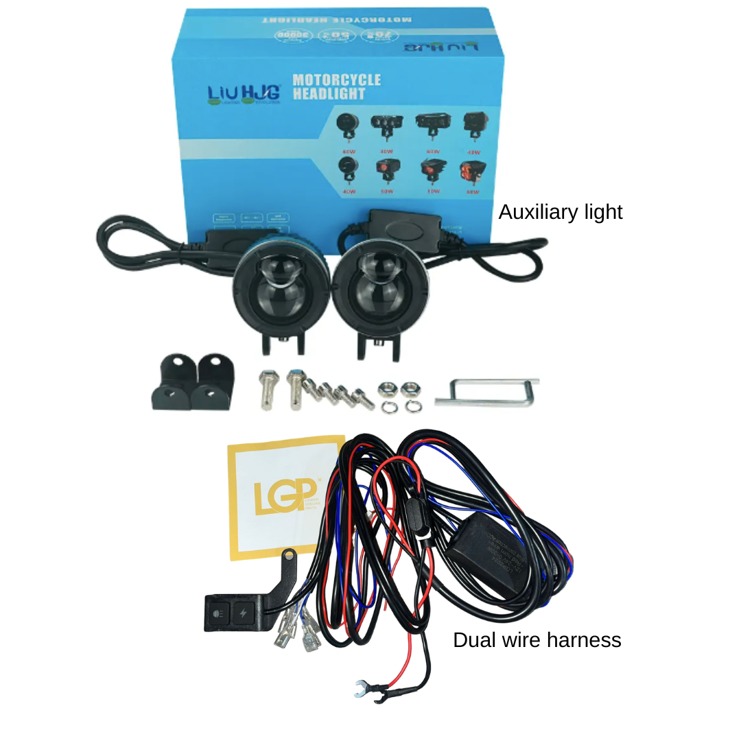 LIU HJG 124 P49 Dual Lens 120W with wiring harness New Model with Power Adaptor 2*60W = 120W Total) Universal For All Cars & Bikes