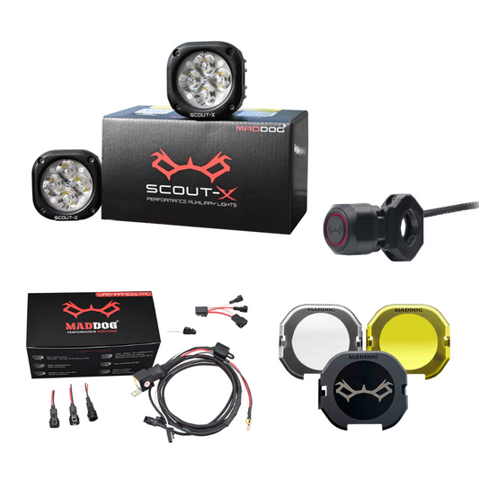 COMBO Maddog Scout X auxiliary lights with complete switch pro, wiring harness and aux lights filter ( 18 months warranty)