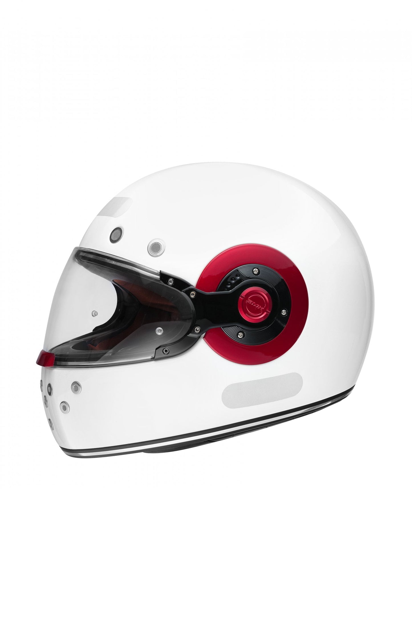 SMK Retro Unicolor White Red GL130 design aesthetic coupled Full Face Motorbike Helmet  (White)