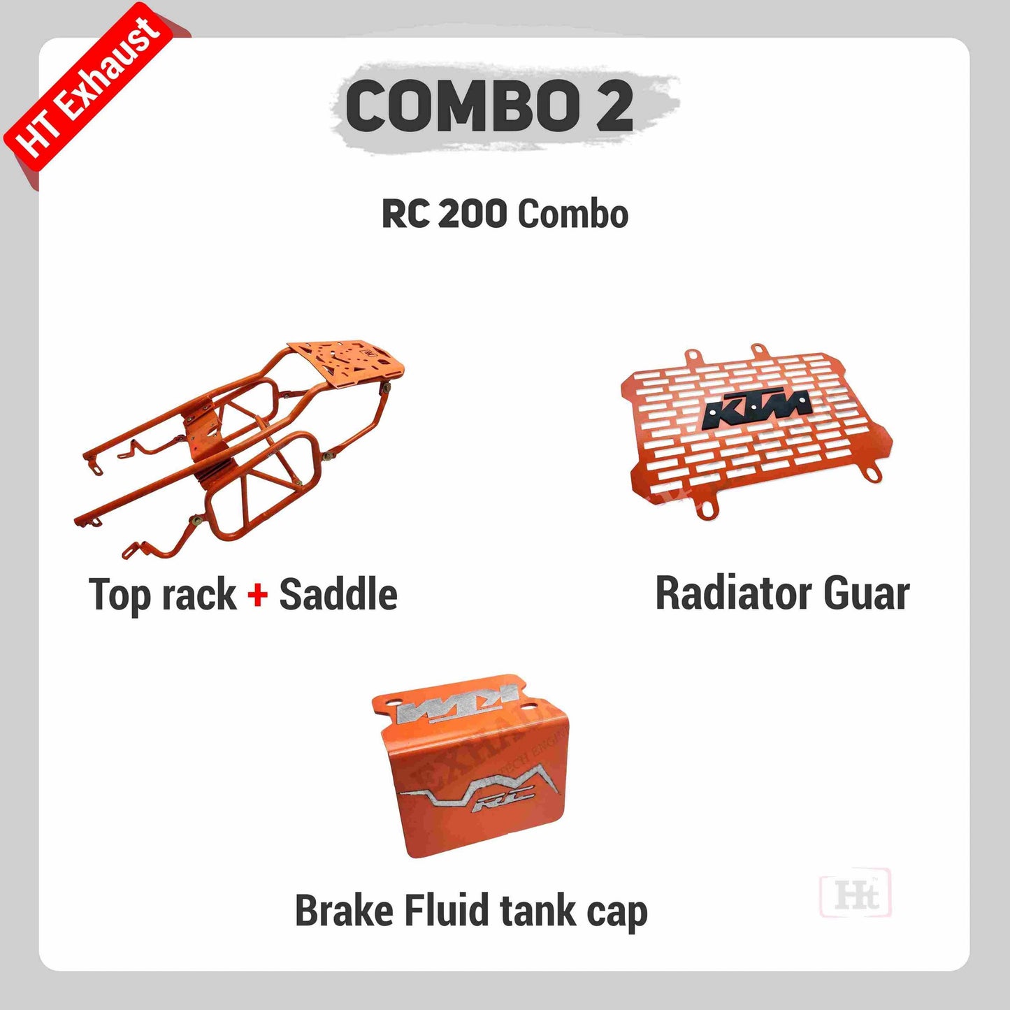 COMBO 2 RC200 Top Rack + Saddle Stay + Radiator Guard Brake Fluid Tank Cap – HT EXHAUST